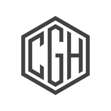 üç harfli baş harfleri altıgen logo siyah