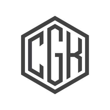 üç harfli baş harfleri altıgen logo siyah