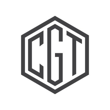 üç harfli baş harfleri altıgen logo siyah