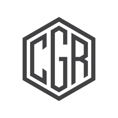 üç harfli baş harfleri altıgen logo siyah