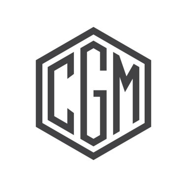 üç harfli baş harfleri altıgen logo siyah