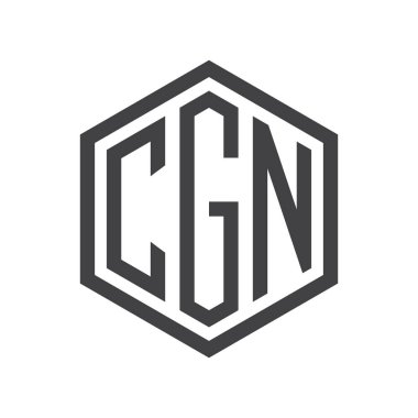 üç harfli baş harfleri altıgen logo siyah