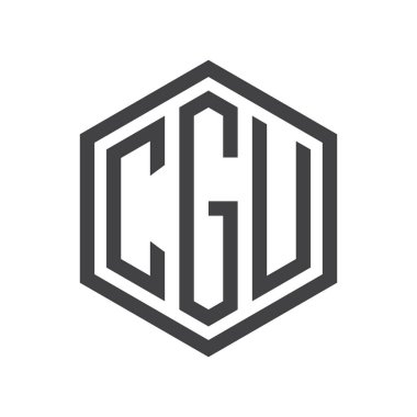 üç harfli baş harfleri altıgen logo siyah