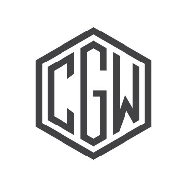 üç harfli baş harfleri altıgen logo siyah