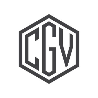 üç harfli baş harfleri altıgen logo siyah