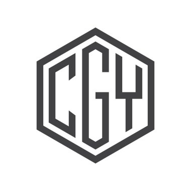 üç harfli baş harfleri altıgen logo siyah