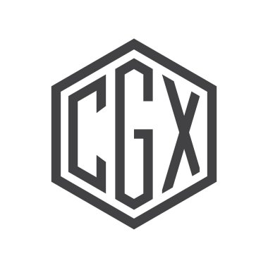 üç harfli baş harfleri altıgen logo siyah