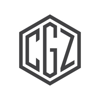 üç harfli baş harfleri altıgen logo siyah