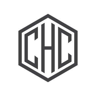 üç harfli baş harfleri altıgen logo siyah