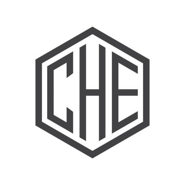 üç harfli baş harfleri altıgen logo siyah