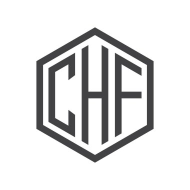 üç harfli baş harfleri altıgen logo siyah