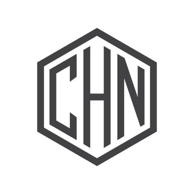 üç harfli baş harfleri altıgen logo siyah