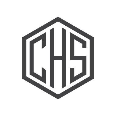 üç harfli baş harfleri altıgen logo siyah