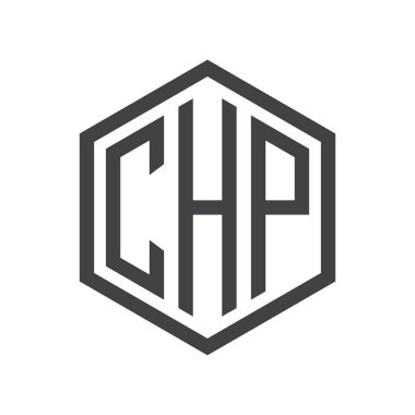 üç harfli baş harfleri altıgen logo siyah