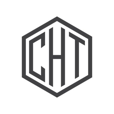 üç harfli baş harfleri altıgen logo siyah