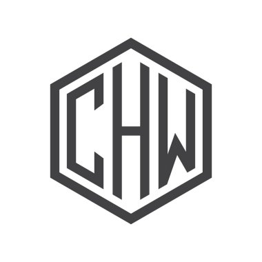 üç harfli baş harfleri altıgen logo siyah