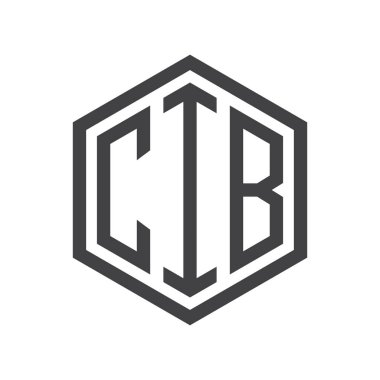 üç harfli baş harfleri altıgen logo siyah