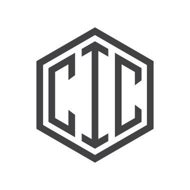 üç harfli baş harfleri altıgen logo siyah