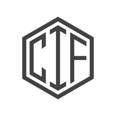 üç harfli baş harfleri altıgen logo siyah