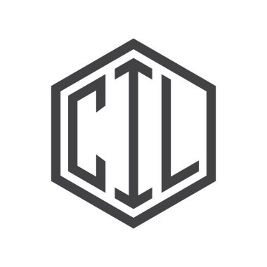 üç harfli baş harfleri altıgen logo siyah