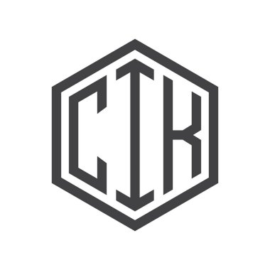 üç harfli baş harfleri altıgen logo siyah