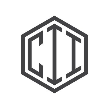 üç harfli baş harfleri altıgen logo siyah