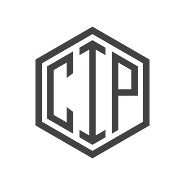 üç harfli baş harfleri altıgen logo siyah