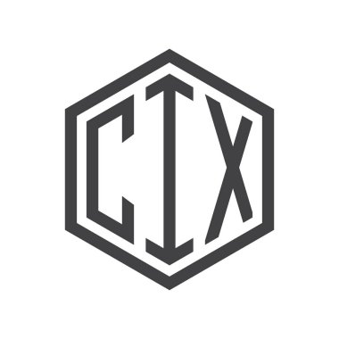 üç harfli baş harfleri altıgen logo siyah