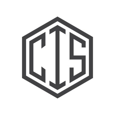 üç harfli baş harfleri altıgen logo siyah