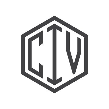 üç harfli baş harfleri altıgen logo siyah