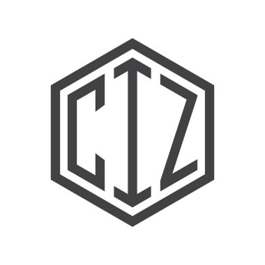 üç harfli baş harfleri altıgen logo siyah