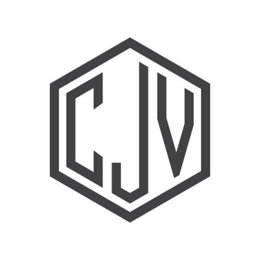 üç harfli baş harfleri altıgen logo siyah