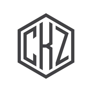 üç harfli baş harfleri altıgen logo siyah