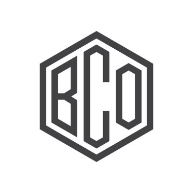 üç harfli baş harfleri altıgen logo siyah