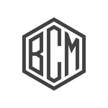 üç harfli baş harfleri altıgen logo siyah