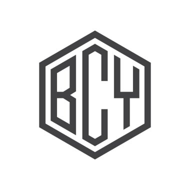 üç harfli baş harfleri altıgen logo siyah