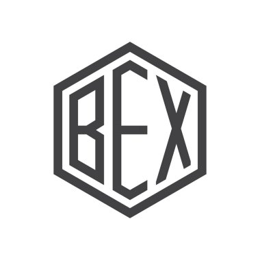 üç harfli baş harfleri altıgen logo siyah