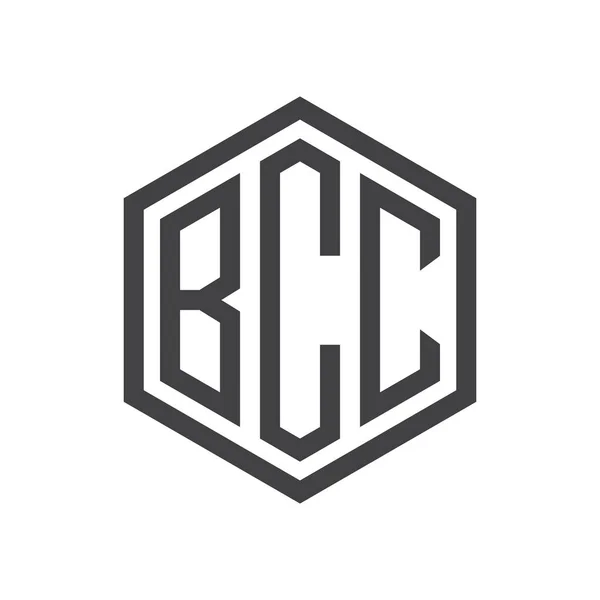 Dreibuchstabige Initialen Sechseck-Logo schwarz — Stockvektor