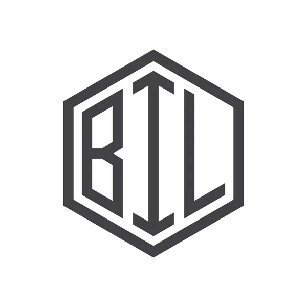 Iniziali a tre lettere esagonale logo nero — Vettoriale Stock