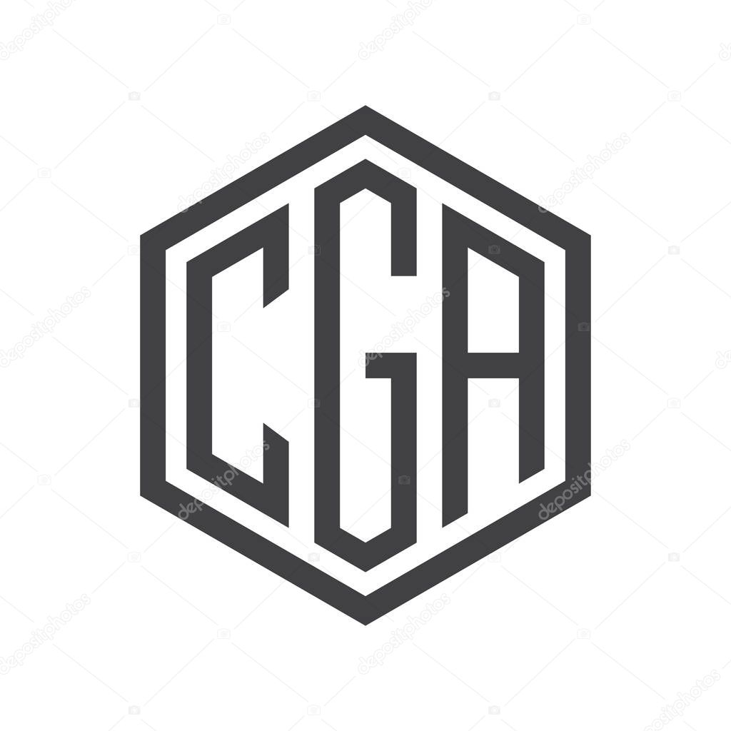 Three-letter initials hexagon logo black sign symbol