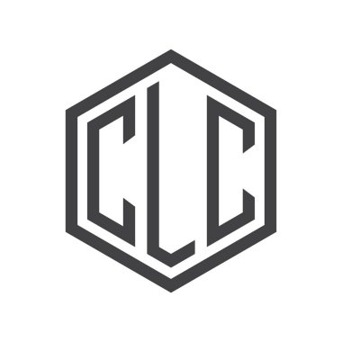 üç harfli baş harfleri altıgen logo siyah