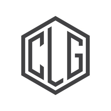 üç harfli baş harfleri altıgen logo siyah