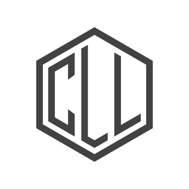 üç harfli baş harfleri altıgen logo siyah