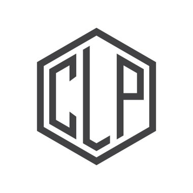 üç harfli baş harfleri altıgen logo siyah