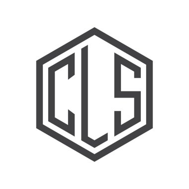 üç harfli baş harfleri altıgen logo siyah