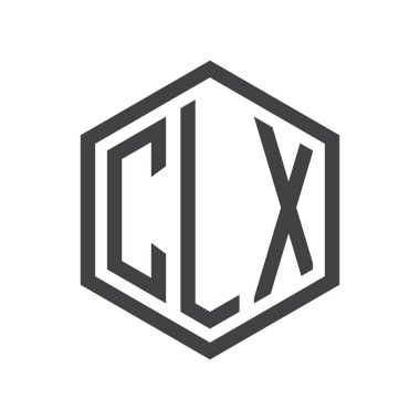 üç harfli baş harfleri altıgen logo siyah