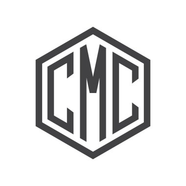 üç harfli baş harfleri altıgen logo siyah