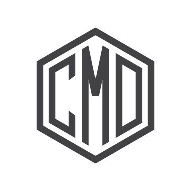 üç harfli baş harfleri altıgen logo siyah