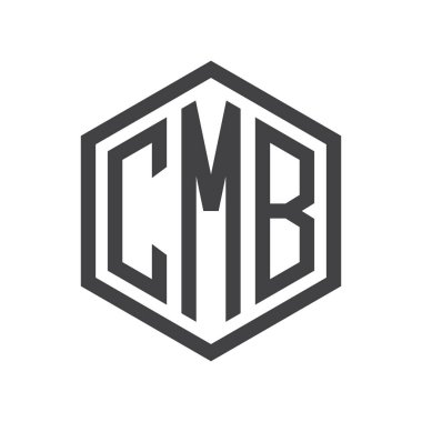 üç harfli baş harfleri altıgen logo siyah