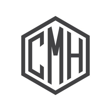 üç harfli baş harfleri altıgen logo siyah